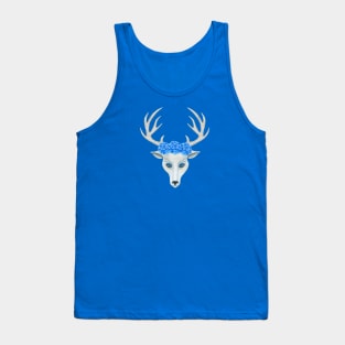 White Deer Head Antlers Blue Roses Tank Top